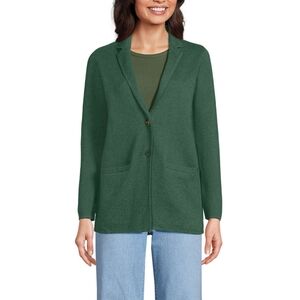 Lands' End Petite Fine Gauge Cotton Button Front Blazer Sweater